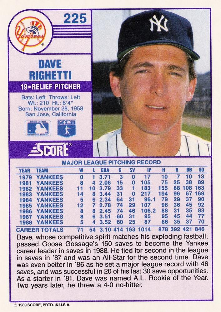 Dave Righetti  baseball card collectible - Main Image 2