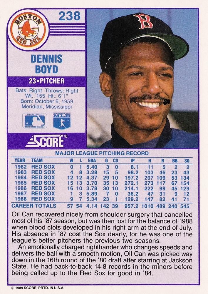 Dennis Boyd  baseball card collectible - Main Image 2