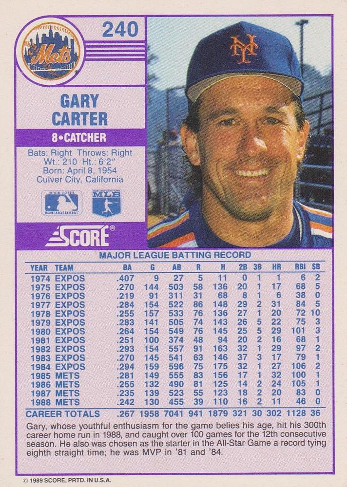 Gary Carter  baseball card collectible - Main Image 2