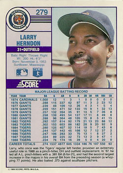 Larry Herndon  baseball card collectible - Main Image 2