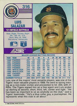 Luis Salazar  baseball card collectible - Main Image 2