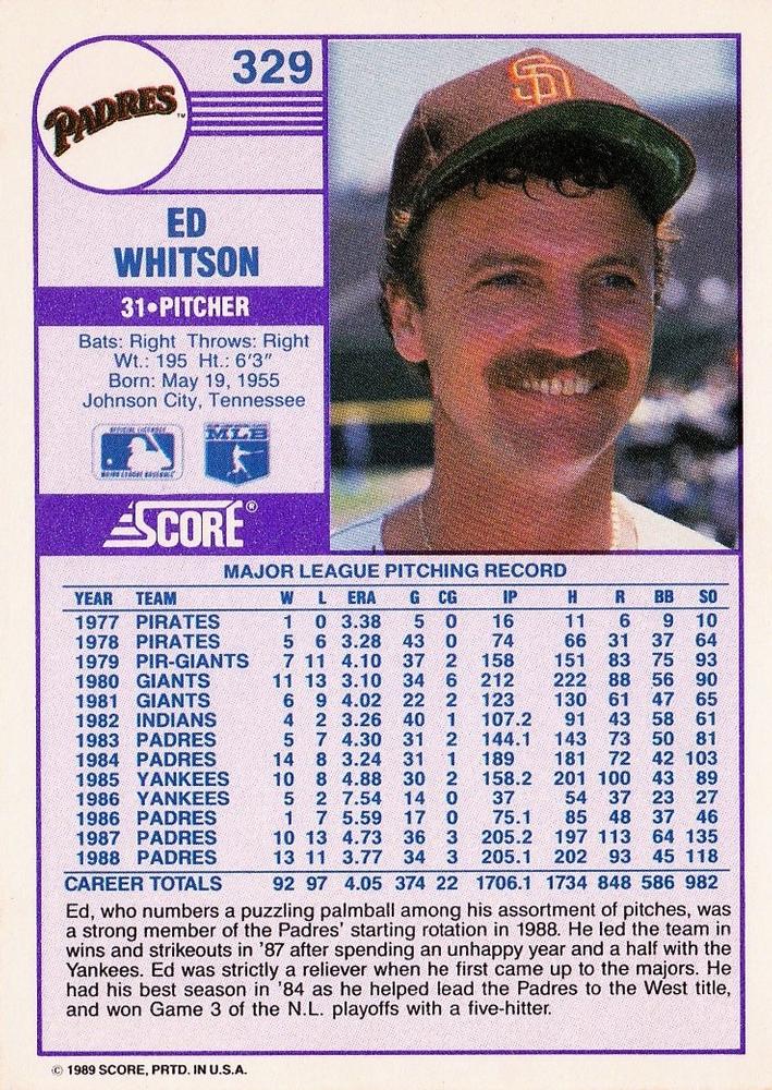 Ed Whitson  baseball card collectible - Main Image 2