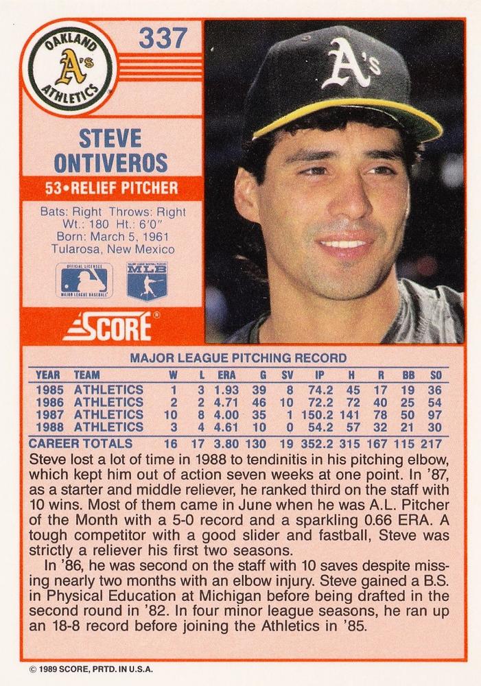 Steve Ontiveros  baseball card collectible - Main Image 2
