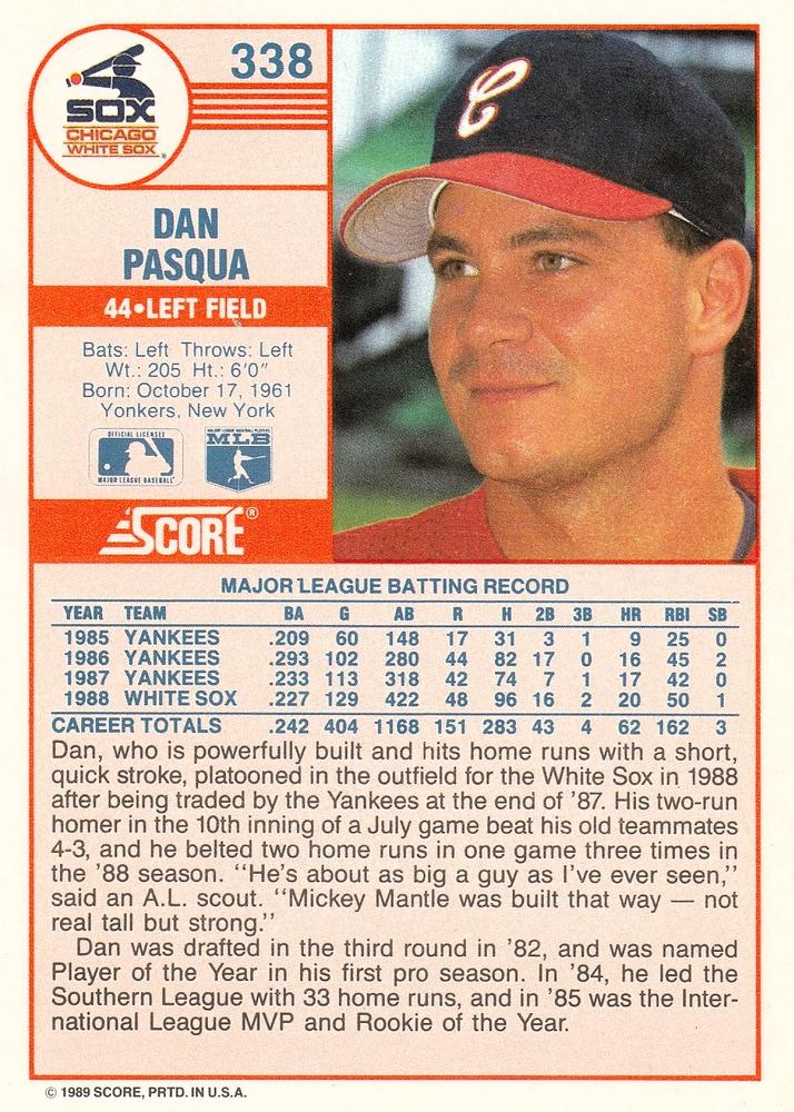 Dan Pasqua  baseball card collectible - Main Image 2