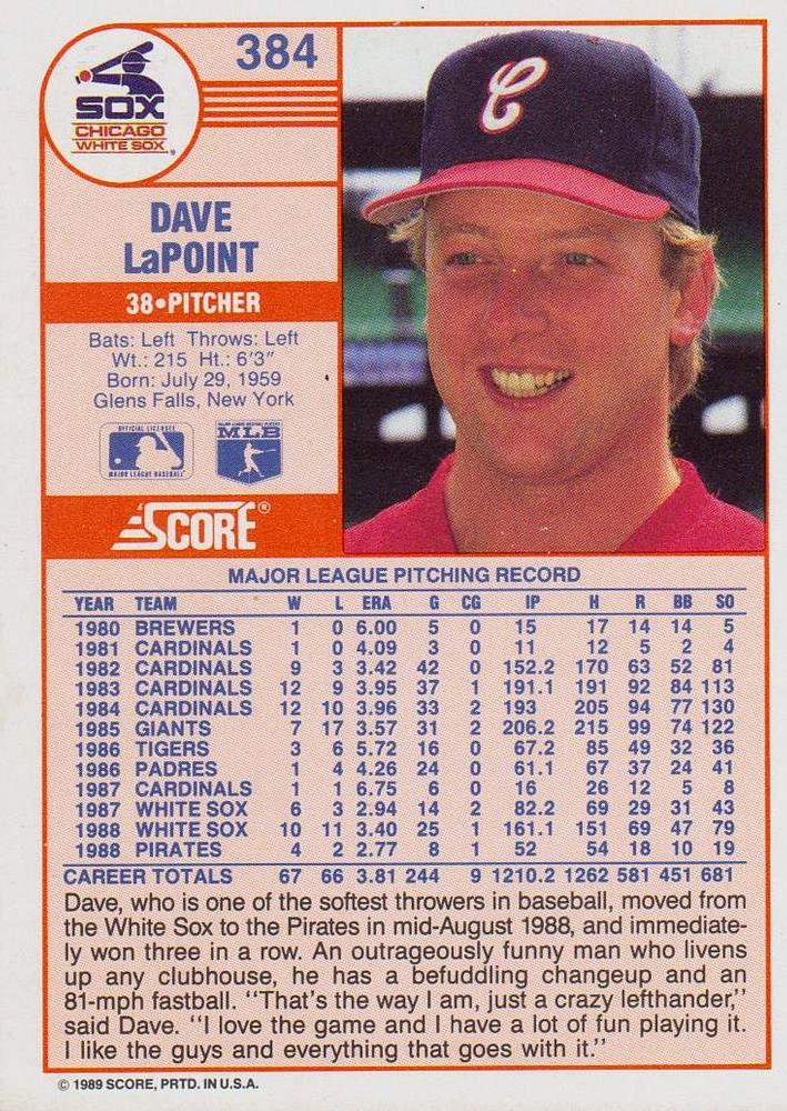 Dave LaPoint  baseball card collectible - Main Image 2