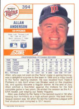 Allan Anderson  baseball card collectible - Main Image 2