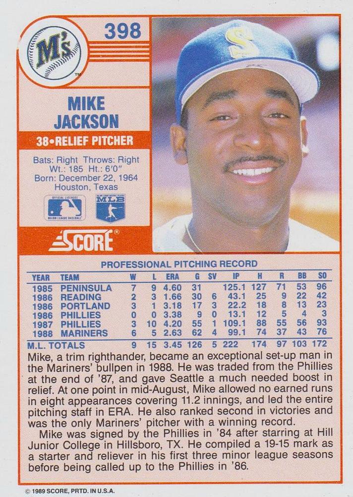 Mike Jackson  baseball card collectible - Main Image 2