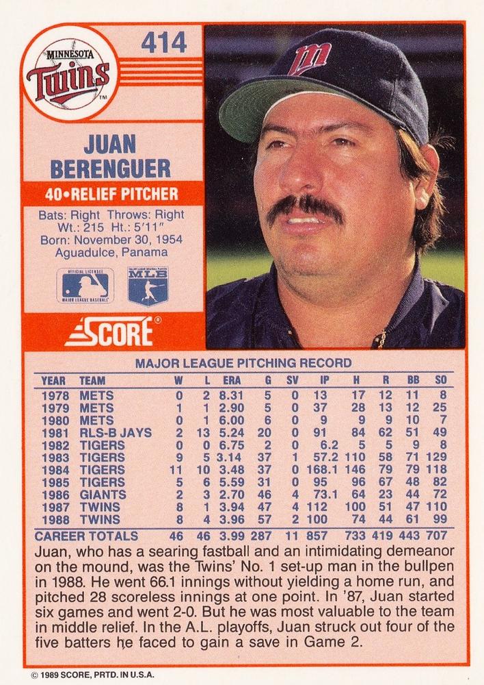Juan Berenguer  baseball card collectible - Main Image 2