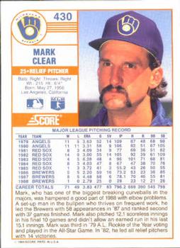 Mark Clear  baseball card collectible - Main Image 2