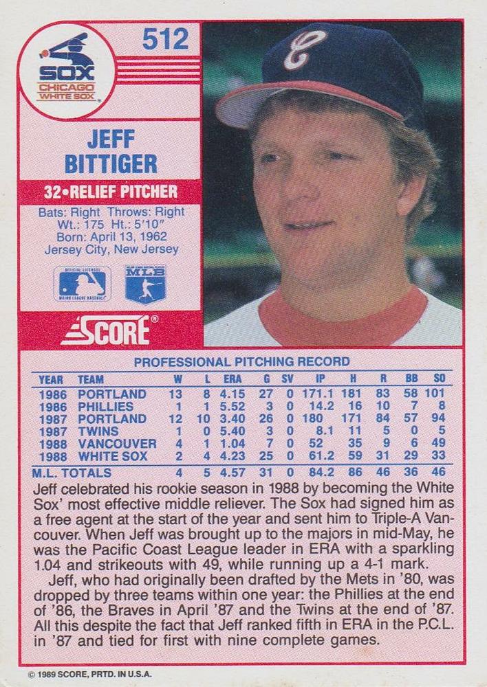 Jeff Bittiger  baseball card collectible - Main Image 2