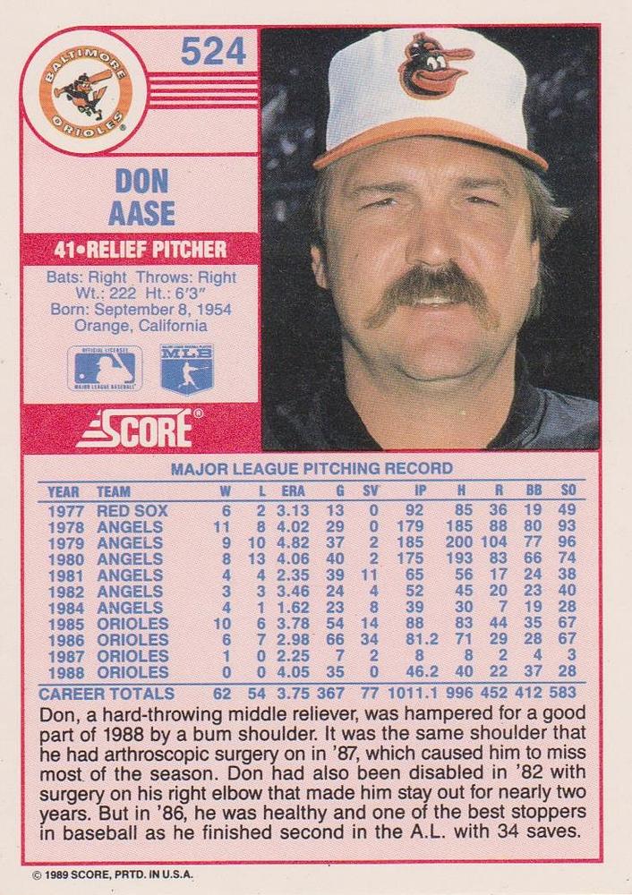 Don Aase  baseball card collectible - Main Image 2
