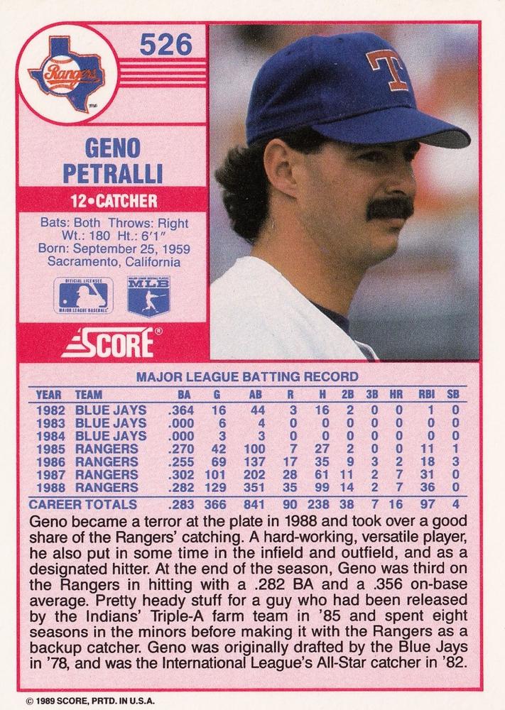 Geno Petralli  baseball card collectible - Main Image 2