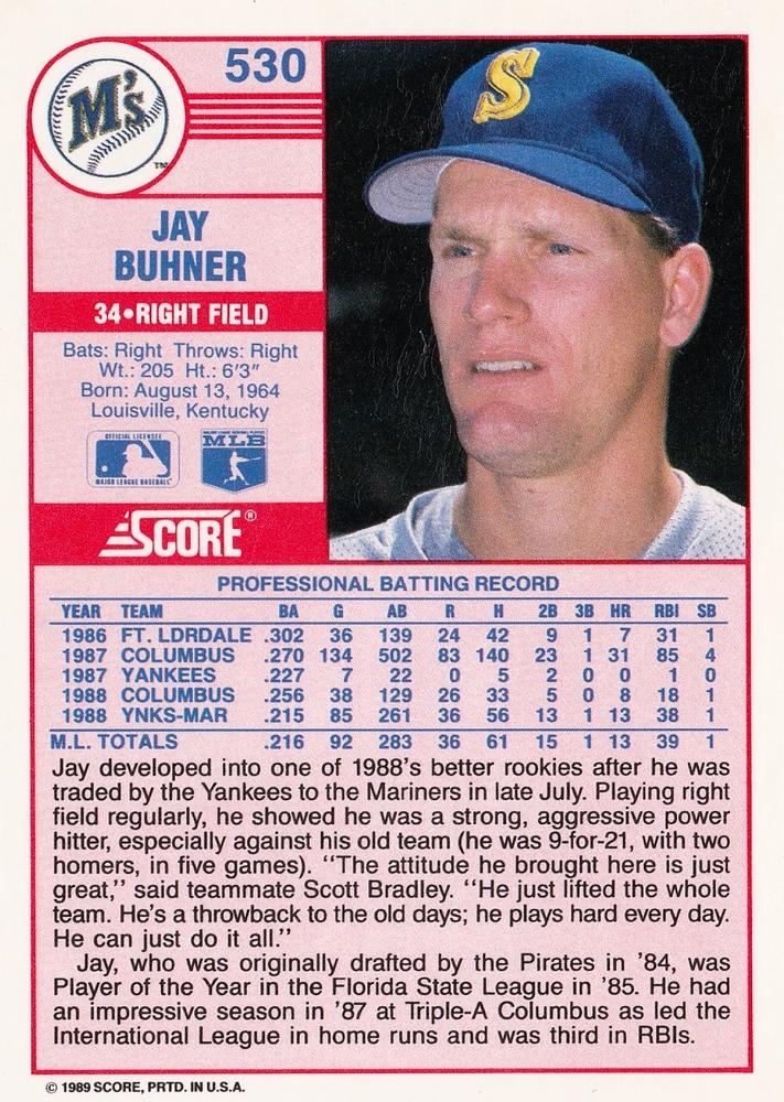 Jay Buhner  baseball card collectible - Main Image 2