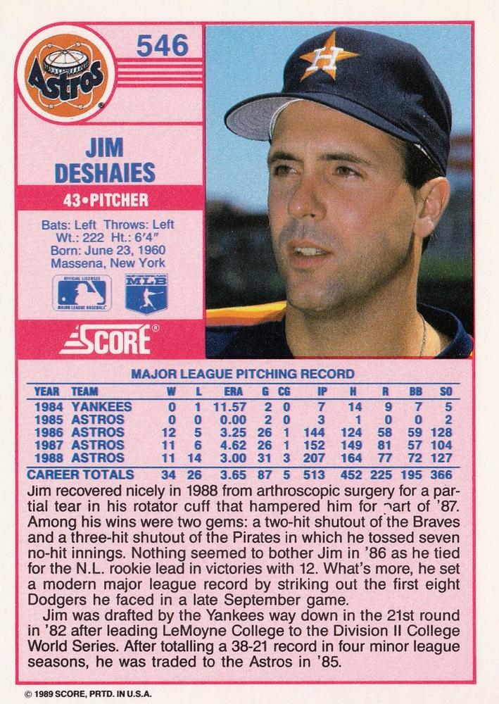 Jim Deshaies  baseball card collectible - Main Image 2