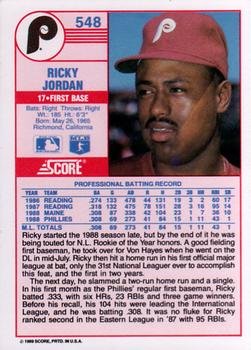 Ricky Jordan  baseball card collectible - Main Image 2