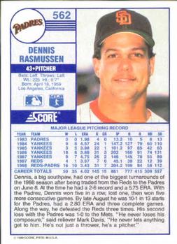 Dennis Rasmussen  baseball card collectible - Main Image 2