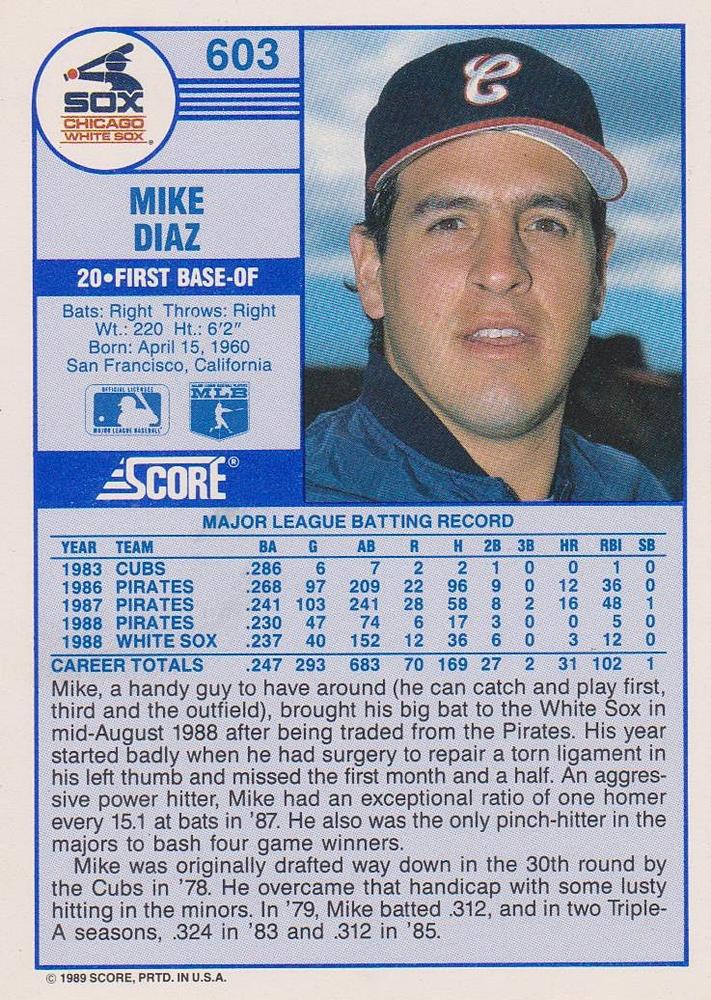 Mike Diaz  baseball card collectible - Main Image 2