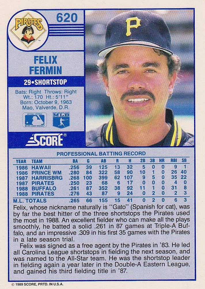 Felix Fermin  baseball card collectible - Main Image 2