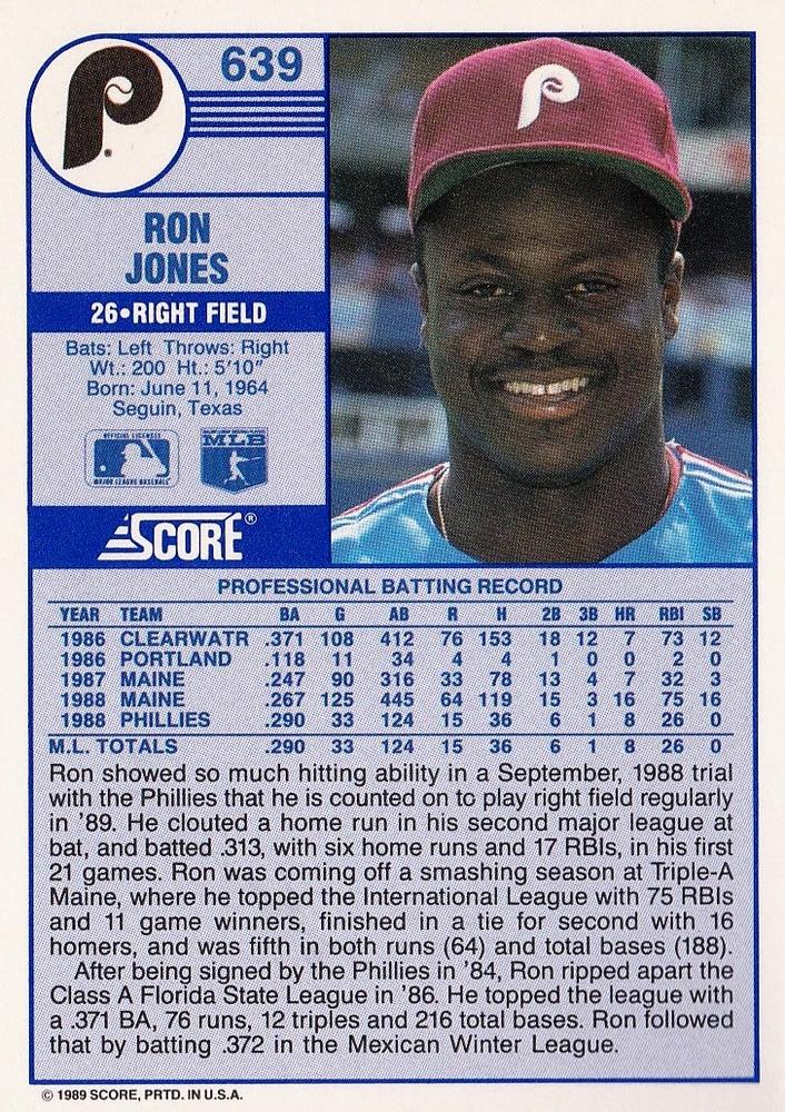 Ron Jones  baseball card collectible - Main Image 2