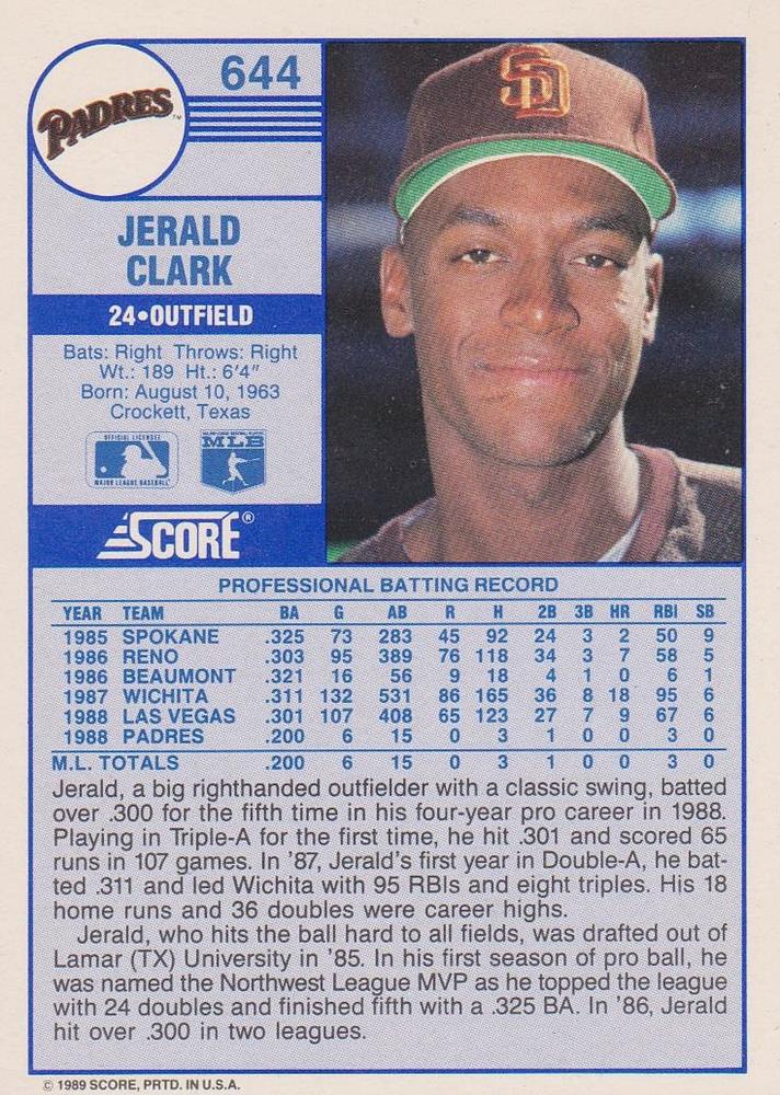 Jerald Clark  baseball card collectible - Main Image 2