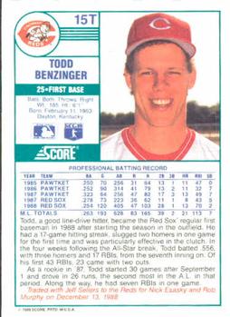 Todd Benzinger  baseball card collectible - Main Image 2