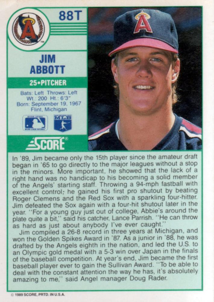 Jim Abbott  baseball card collectible - Main Image 2