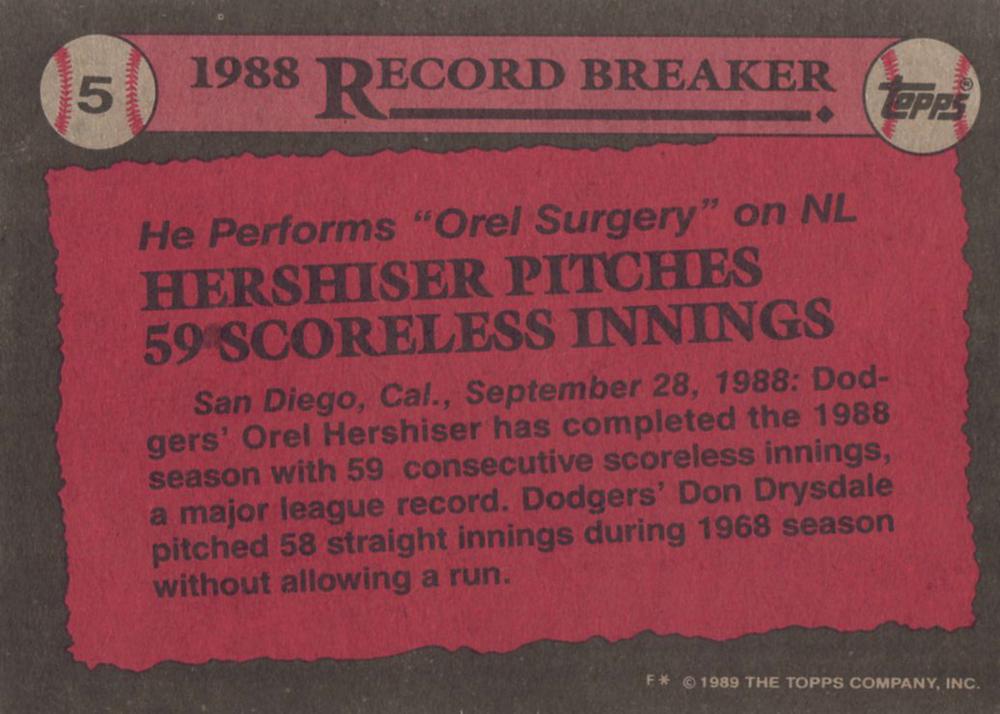 Orel Hershiser  baseball card collectible - Main Image 2