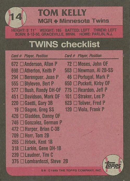 Tom Kelly  baseball card collectible - Main Image 2