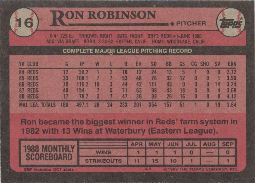 Ron Robinson  baseball card collectible - Main Image 2