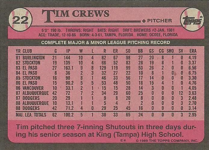 Tim Crews  baseball card collectible - Main Image 2