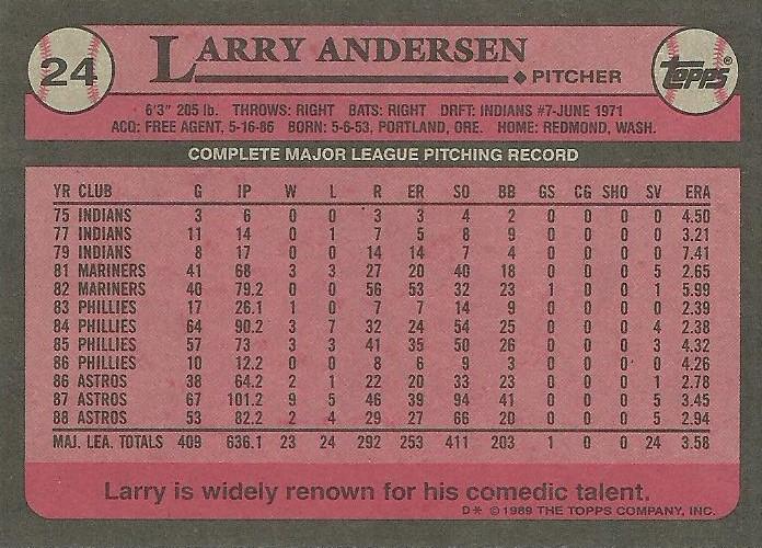 Larry Andersen  baseball card collectible - Main Image 2