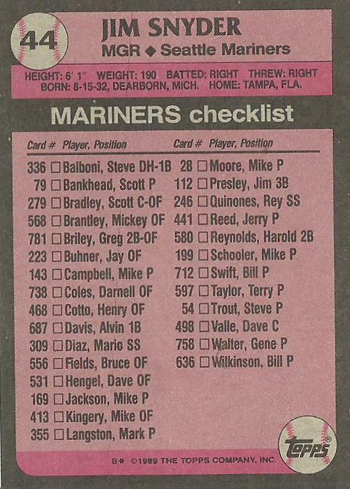 Jim Snyder  baseball card collectible - Main Image 2