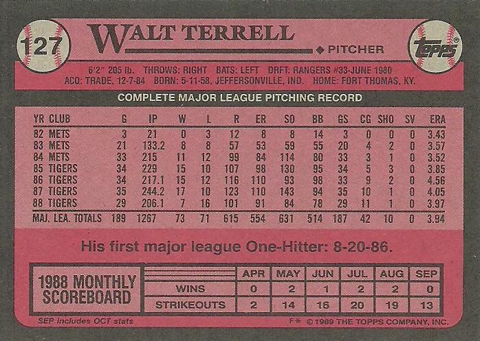 Walt Terrell  baseball card collectible - Main Image 2