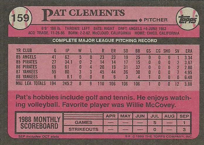 Pat Clements  baseball card collectible - Main Image 2