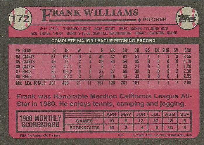 Frank Williams  baseball card collectible - Main Image 2