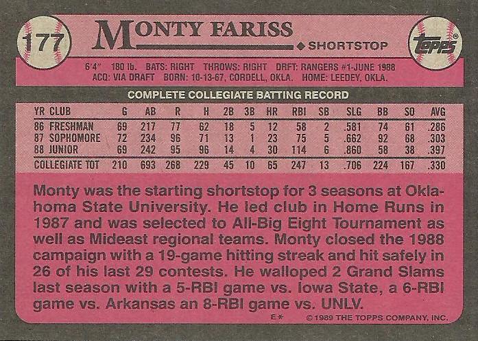 Monty Fariss  baseball card collectible - Main Image 2