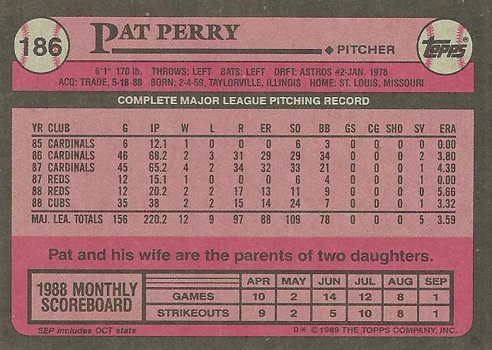 Pat Perry  baseball card collectible - Main Image 2