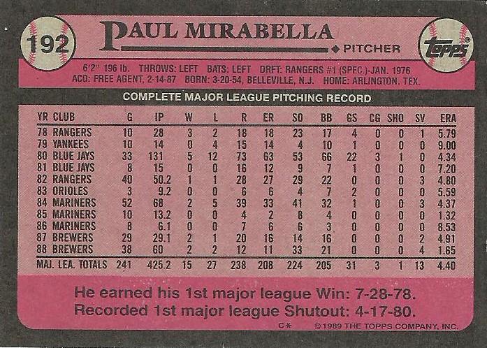 Paul Mirabella  baseball card collectible - Main Image 2