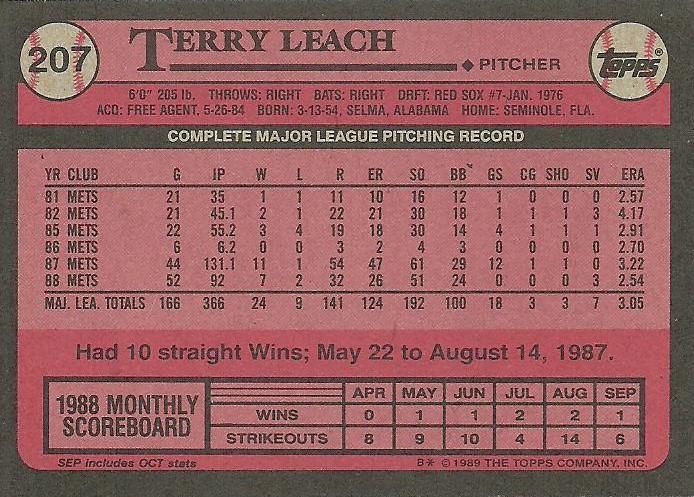 Terry Leach  baseball card collectible - Main Image 2