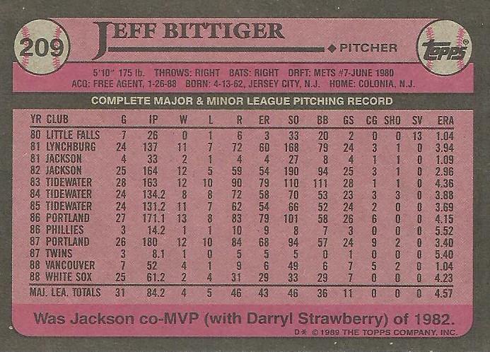 Jeff Bittiger  baseball card collectible - Main Image 2