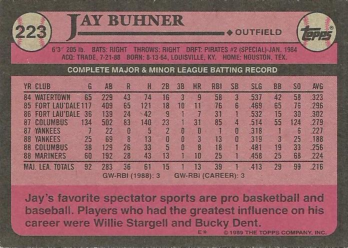 Jay Buhner  baseball card collectible - Main Image 2