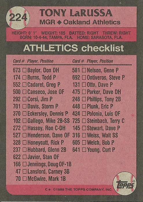 Tony LaRussa  baseball card collectible - Main Image 2