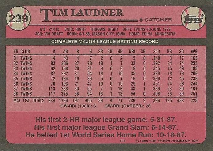 Tim Laudner  baseball card collectible - Main Image 2