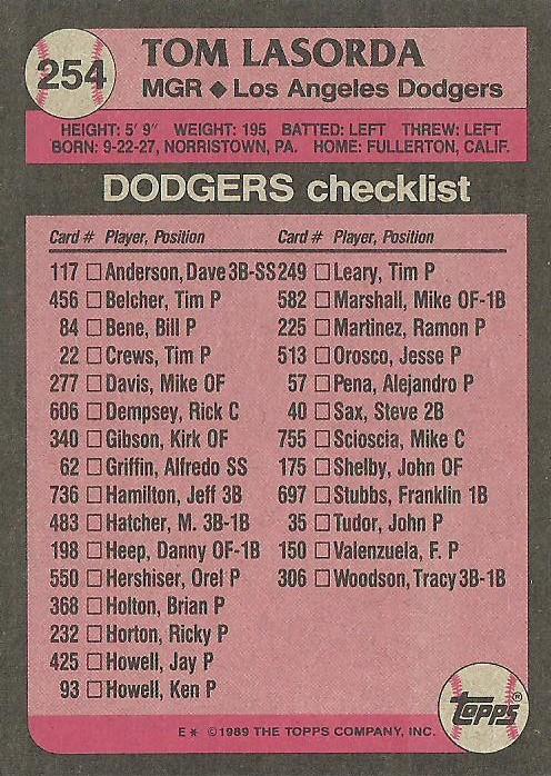 Tom Lasorda  baseball card collectible - Main Image 2