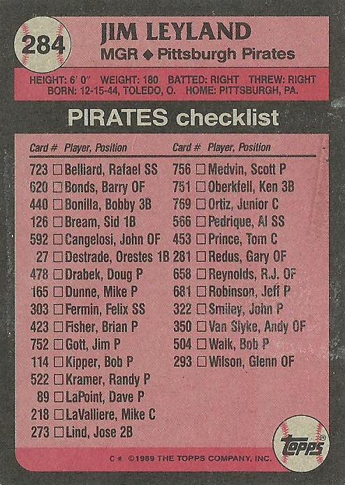 Jim Leyland  baseball card collectible - Main Image 2