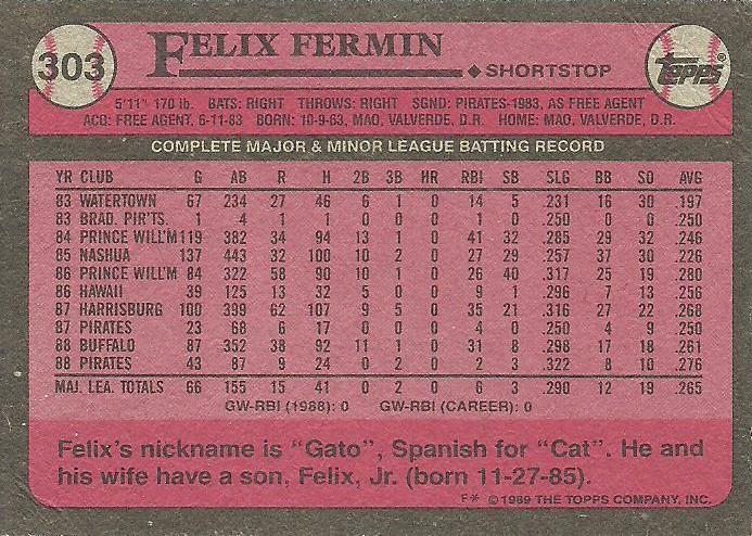 Felix Fermin  baseball card collectible - Main Image 2