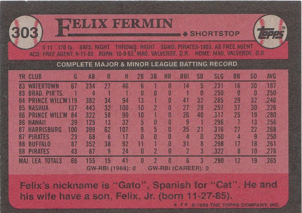 Felix Fermin  baseball card collectible - Main Image 2
