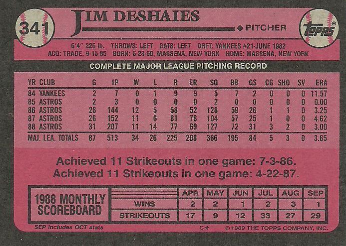 Jim Deshaies  baseball card collectible - Main Image 2