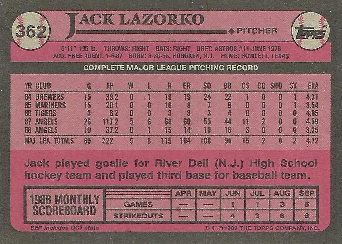 Jack Lazorko  baseball card collectible - Main Image 2