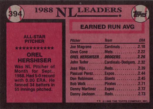 Orel Hershiser  baseball card collectible - Main Image 2